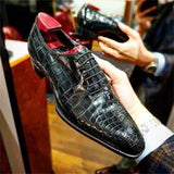 Xajzpa - Oxford Shoes Men Shoes PU Solid Color Classic Business Casual Party Retro Crocodile Pattern Lace-up Fashion Dress Shoes CP021