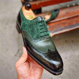 Xajzpa - Fashion Brogues Men Shoes Business Casual Wedding Daily Classic PU Colorblock Splicing Faux Suede Oxford Lace-Up Dress Shoes