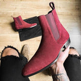 Xajzpa - Chelsea Boots Men Red Faux Suede Cowboy Ankle Vintage Boots Slip on Shoes for Men with Free Shipping Men Boots