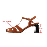 Xajzpa - New Arrival Open-Toed Roman Sandals For Women Summer Green Kid Suede Shoes Buckle Strap Handmade High Heel Lady Footwear