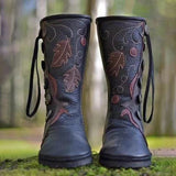 Xajzpa - Nice Roman Style Autumn and Winter New Boots Round Toe Wedge Embroidered Couple Boots Plus Size