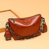 Xajzpa - Vintage Oil Wax Leather Shoulder Crossbody Bags For Women New Designer Chains Handbag Luxury Soft Female Messenger Tote Sac