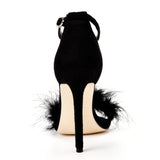 Xajzpa - Women Summer Sandals Fluffy Peep Toe Stilettos High Heels  Fur Feather Lady Wedding Shoes  Large Size 42