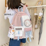 Xajzpa - Women Backpack Nylon Waterproof Schoolbag For Teenage College Style Pure Color Girls Backpack Bookbag Cute Casual Travel
