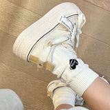 Xajzpa - Pure White Canvas Shoes for Women Winter Style Korean Style All-match Breathable Thick-soled Heightened White Shoes