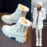 Xajzpa - Snow Boots Women Winter New Plush Velvet Woman Shoes Warm Ankle Boots Thick Cotton Shoes Furry Black Women Leather Boots