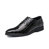 Xajzpa - Oxford Shoes Men Shoes PU Solid Color Classic Business Casual Party Retro Crocodile Pattern Lace-up Fashion Dress Shoes CP021