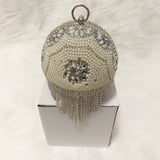 Xajzpa - Round Rhinestone Dinner Bag Diamond and Pearl Check Chain Fashion Clutch Party Bridal Banquet Bag Gold Glitter Shining Purse