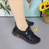 Xajzpa - Women Spring Vintage Breathable Shoes Platform Loafers Lace Up Leather Hollow Slip-On New Fashion Casual Mom Shoe Zapatos Mujer