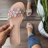 Xajzpa - Shining Gem New Slippers, Summer Women's Sandals Colored Gemstones Beaded, Flat Non-slip Durable Beach Slippers