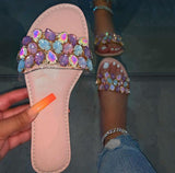 Xajzpa - Shining Gem New Slippers, Summer Women's Sandals Colored Gemstones Beaded, Flat Non-slip Durable Beach Slippers