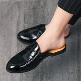 Xajzpa - Half Shoes Men Mules Slippers Loafers Casual Shoes Men Fashion Social Patent Leather Mocassin Slip-On Breathable Leather Shoes