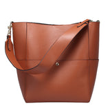 Xajzpa - Women Real Genuine Leather Tote Bag Black Bucket Handbags Female Luxury Famous Brands Ladies Shoulder Brown Bag