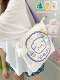 Xajzpa - Kawaii Shoulder Bag for Girls Bear Rabbit Tote Handbags Canvas Large Capacity Student Book Storage Bags Cute Shopping Bags MO118