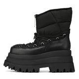 Xajzpa - Ladies Black Down Cross Straps High Heels Platform Snow Boots Women Punk Booties Winter Comfortable Warm Ankle Short Boots Shoes