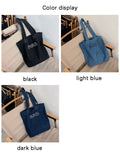 Xajzpa - Denim Tote Bag for Women 2023 Fashion Solid Color Shoulder Bags Girl Simple Large Capacity Embroidered Letters Designer Handbags