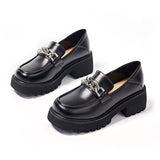 Xajzpa - 2023 Spring Women Loafers Chunky Genuine Leather Vintage Platform Shoes High Heels Ladies Casual Shoes British Style