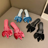 Xajzpa - Flock Butterfly-knot Crystal Summer Fashion Shallow Ladies Slippers 2023 Head Peep Thin Heel Slip-On Zapatos De Mujer damen