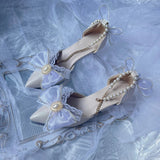 Xajzpa - Retro Court Style Cosplay Flower Wedding Girl Mysterious Elegant Tea Party Gem Pearl Bow Lace Silk Satin 9cm High Heeled Shoes