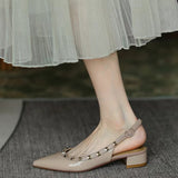 Xajzpa - New Summer Women Sandals Rivet Pointed Toe Chunky Heel Low Heel Flat Females Pumps Fashion High Quality Elegant Noble Lady Shoe