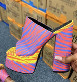 Xajzpa - Brand New Summer Fashion Printed Slippers Thick High Heel Platform Mules Sexy Satin Sandals Women's Shoes Pink Red Big Size