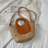 Xajzpa - Straw Summer Beach Bag Women Vintage Handmade Woven Shoulder Bag Shell Fashion Tote Vacation Casual Bucket Bag