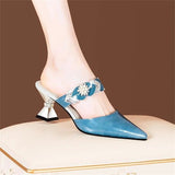 Xajzpa - Pointed Designer Slides Fashion Rhinestones Non-Slip Women Slippers Elegant High Heel Outdoor Pearl Party Shoes