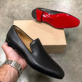 Xajzpa - Red Sole Loafers Men Shoes PU Solid Color Fashion Business Casual Party Daily Versatile Simple Lightweight Classic Dress Shoes