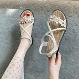 Xajzpa - Women's Sandals Women Casual Ankle Buckle Sandals Rome Shoes Summer Fashion Open Toe Flat Beach Sandals Women