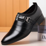 Xajzpa - Classic Leather Shoes for Men Slip on Pointed Toe Oxfords Formal Wedding Party Office Business Casual Dress Shoes for Male