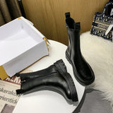 Xajzpa - New Luxury Chelsea Boots Women Ankle Boots Chunky Winter Shoes Platform Ankle Boots Slip on Chunky Heel  Boot Brand Designer