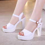Xajzpa - Plus Size 32 43 Block Heels Platform Sandals Women Summer Shoes Catwalk Shoes Patent Leather Sandals Women High Heels White