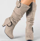 Xajzpa - Big Size 43 New Knee High Boots Women Autumn Faux Suede Buckle Fashion Spike Heels Woman Shoes Winter Hot Sale M441