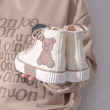 Xajzpa - Bear Canvas Sneakers Fashion Print Woman Flats Autumn Students Daily Wear Casual Korea Style Cartoon Ladies Footwear