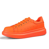 Xajzpa - Fashion Men and Women Shoes Orange Leather Lace Up Sneakers Spring and Autumn Outdoor Walking Vulcanized Shoes for Couples