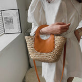 Xajzpa - Straw Summer Beach Bag Women Vintage Handmade Woven Shoulder Bag Shell Fashion Tote Vacation Casual Bucket Bag