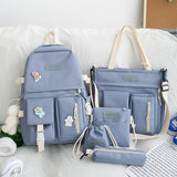 Xajzpa - Backpack 5 Piece Set High School Backpack Bags For Teenage Girl Canvas Fashion Travel Women Bookbags Teen Student Schoolbag