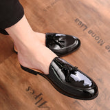 Xajzpa - Summer Half Shoes Men Black Loafers Slippers Patent Leather Casual Driving Leather Shoes Flats Sandals Breathable Tassel Mules