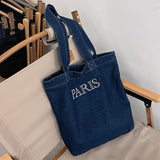 Xajzpa - Denim Tote Bag for Women 2023 Fashion Solid Color Shoulder Bags Girl Simple Large Capacity Embroidered Letters Designer Handbags