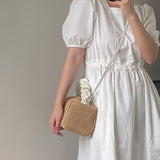 Xajzpa - Summer Straw Crossbody Bags For Women Fashion Pleated Handle Designer Ladies Handbags Small Square Bag WHDV2147