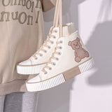 Xajzpa - Bear Canvas Sneakers Fashion Print Woman Flats Autumn Students Daily Wear Casual Korea Style Cartoon Ladies Footwear