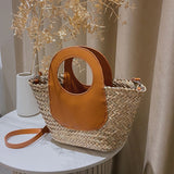 Xajzpa - Straw Summer Beach Bag Women Vintage Handmade Woven Shoulder Bag Shell Fashion Tote Vacation Casual Bucket Bag