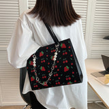 Xajzpa - Cute Strawberry Shoulder Bag Women Fashion Pearly Chain Tote Bags Luxury PU Leather Women's Bag 2023 Trend Designer High Quality