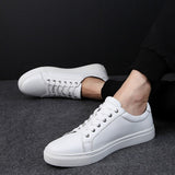 Xajzpa - New Genuine Leather Men Casual Shoes Business Work Office Lace-up Shoes White Men Shoes Fashion Sneakers