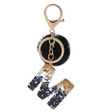 Xajzpa - Black Pompom Letter Keychain Glitter Gradient Resin A-Z Initials Alphabet Keyring Pendant Women Handbag Phone Decorative Gift