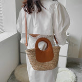 Xajzpa - Straw Summer Beach Bag Women Vintage Handmade Woven Shoulder Bag Shell Fashion Tote Vacation Casual Bucket Bag