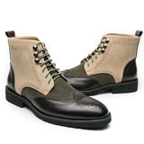 Xajzpa - New Block Men's Boots Square Toe Lace-up Short Boots Mixed Color Handmade Men Boots Botas De Hombre