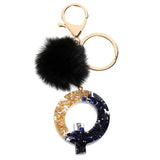 Xajzpa - Black Pompom Letter Keychain Glitter Gradient Resin A-Z Initials Alphabet Keyring Pendant Women Handbag Phone Decorative Gift