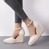 Xajzpa - Women's Wedges Sandals Summer Pointed Toe Ladies Shoes Buckle Strap Elegant Female Causal Sandal Woman Shoes New