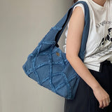 Xajzpa - Simple Denim Tote Bags for Women 2023 Fashion Solid Color Shoulder Bags Autumn And Winter Girl Diamond Lattice Designer Handbags